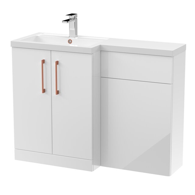 Balterley Left-Hand Bathroom Vanity and WC Unit Combination with Basin, with Handles White Gloss White