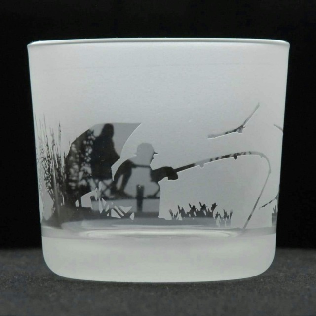 Animo Glass Engraved Votive Tealight Holder Fishing