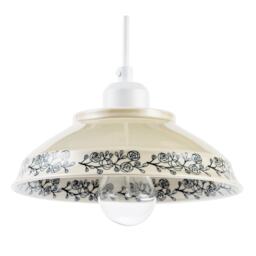 Cream Gloss Ceramic Pendant Light Shade with Navy Blue Floral Design