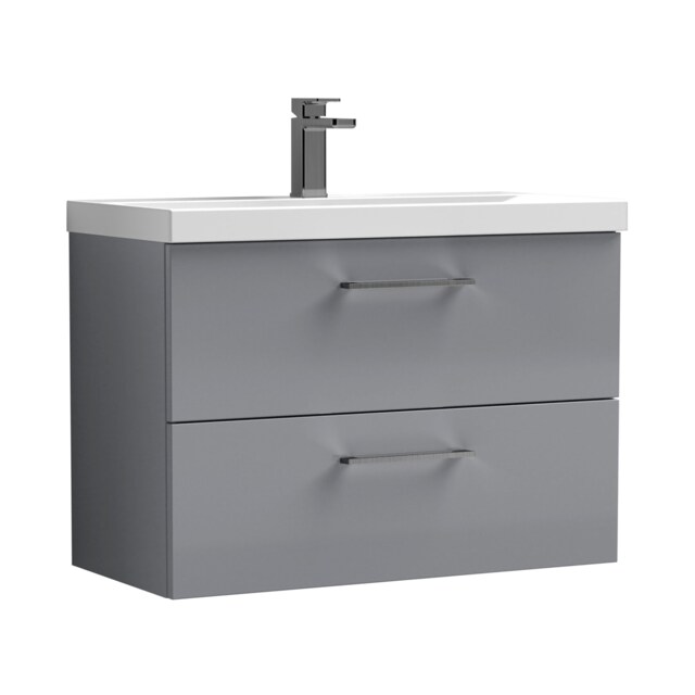 Balterley Wall Hung Bathroom 2 Drawer Vanity Unit and 1 Tap Hole Ceramic Basin, with Handles Grey