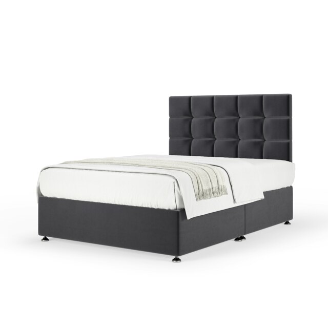 Memory Maestro Memory Foam Graphite Plush Velvet Divan Set And Pearl Headboard Super King