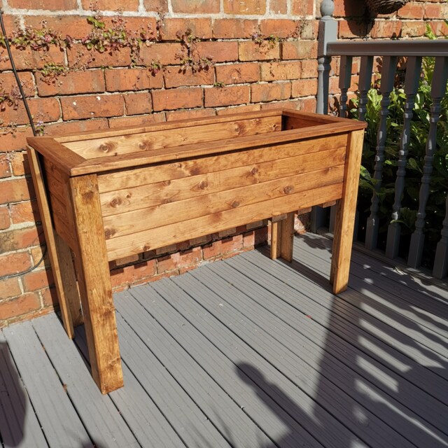 Hand Made Rustic Wooden Large Raised Garden Trough / Flower Bed Planter Brown Brown