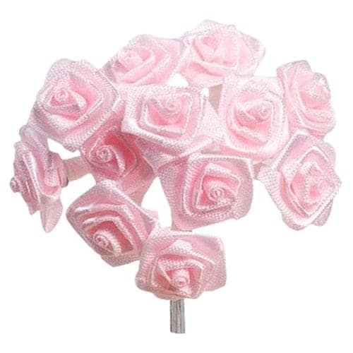 Pink Fabric Ribbon Roses - Bunch of 12