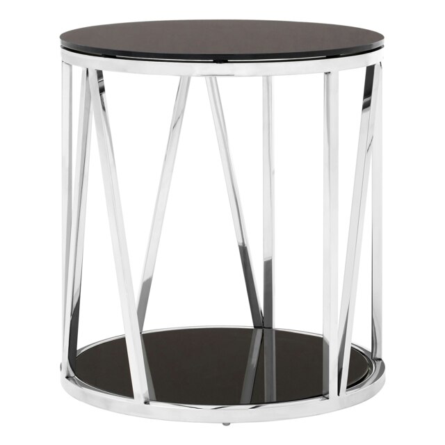 Interiors By Premier Modern Round Chrome Finish Side Table, Durable Side Table For Livingroom, Tempered Glass Modern Side Table Silver