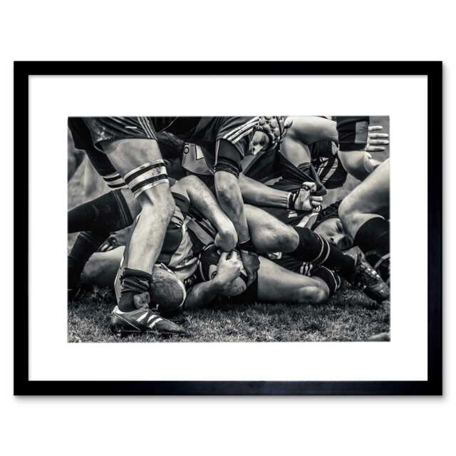Sport Rugby Football Close Up Scrum Players Ball Game Framed Wall Art Print