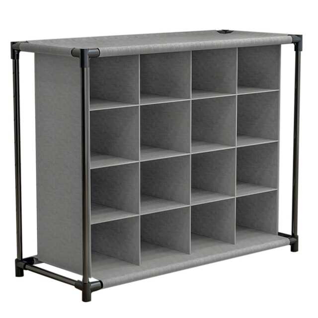 Living and Home 4 Tiers 16-Pair Non-woven Grid Shoes Rack - Grey