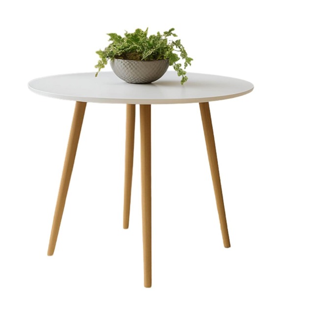 Dining Table White Wood Kitchen Place for 4 Seats, Dining Table Only (White H 75 x L 90 x W 90 cm)