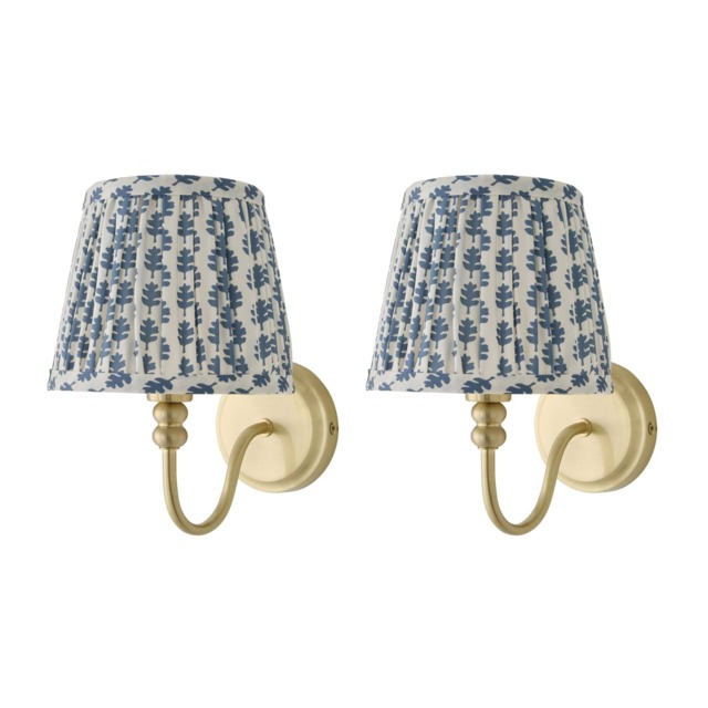 ValueLights Binky Pair Gold Rechargeable Wall Lights Blue Floral Shade Gold Blue