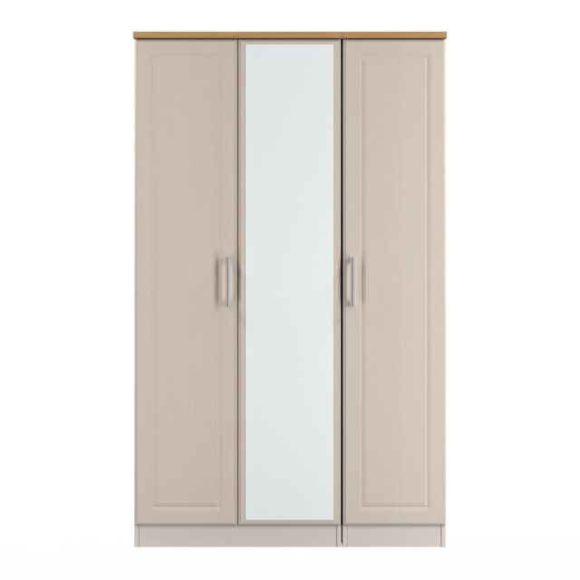 Norfolk Triple Mirror Wardrobe in Kashmir Ash & Modern Oak (Ready Assembled) Cream Kashmir Ash & Modern Oak