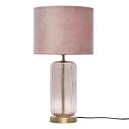 Walpole - Blush Glass and Antique Brass Table Lamp with Pink Shade Yellow Antique brass plate with blush pink glass detail and pink velvet 1