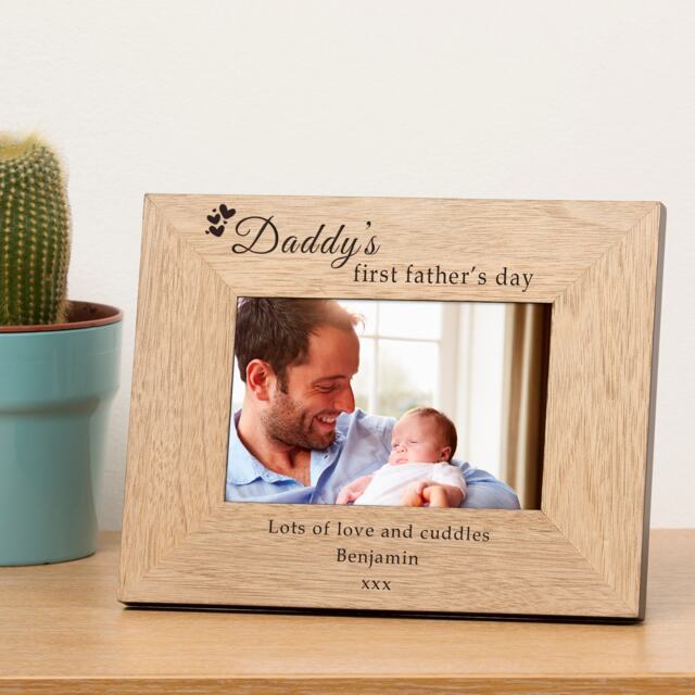 Personalised Daddy's First Father's Day Wood Picture Frame 6 x 4 Dad