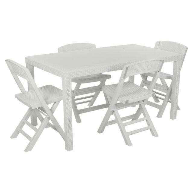 White Plastic Dining Table & Folding Chairs White 5