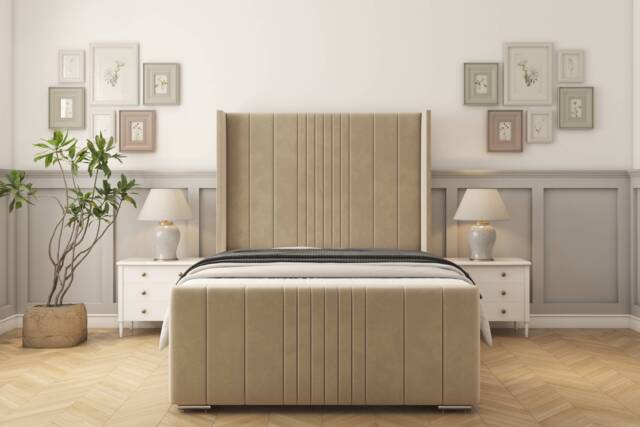 "Sloomy Hargrave Almond Coniston Bed Frame With Mattress With 50"" Upholstered Wingback Headboard 3' Single"