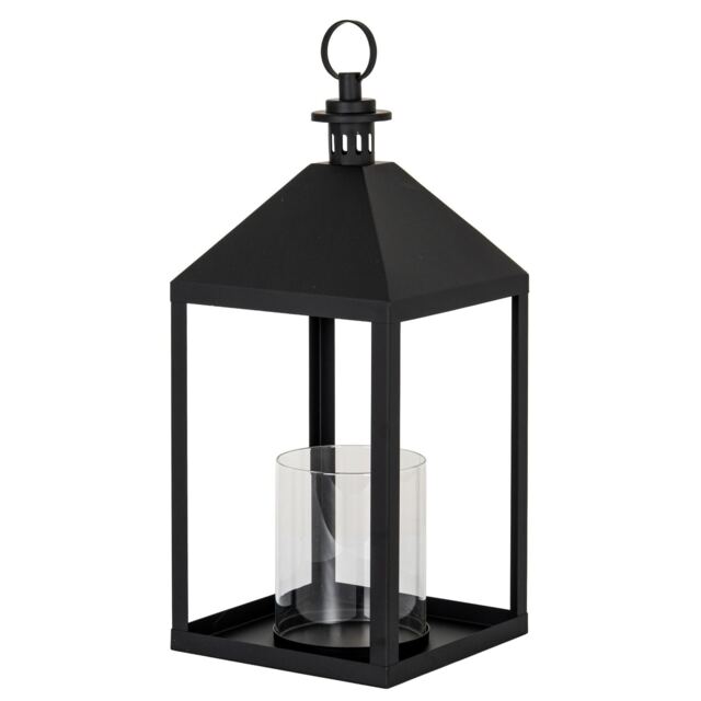 Hill Interiors Astral Glass Lantern Candle Holder Black Black 61cm x 25cm x 25cm 1