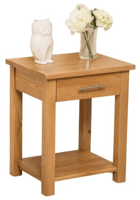 Oslo Solid Oak Lamp Table with 1 Drawer Brown Light Oak