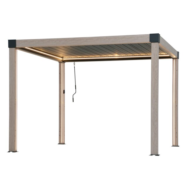 Sunjoy 3m x 3m Electric Louvered Pergola with Solar LED Lights, Adjustable Rainproof Aluminum Hardtop Gazebo