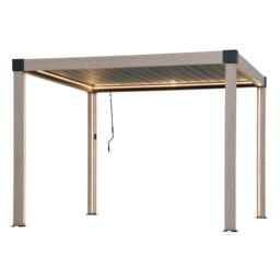 Sunjoy 3m x 3m Electric Louvered Pergola with Solar LED Lights, Adjustable Rainproof Aluminum Hardtop Gazebo