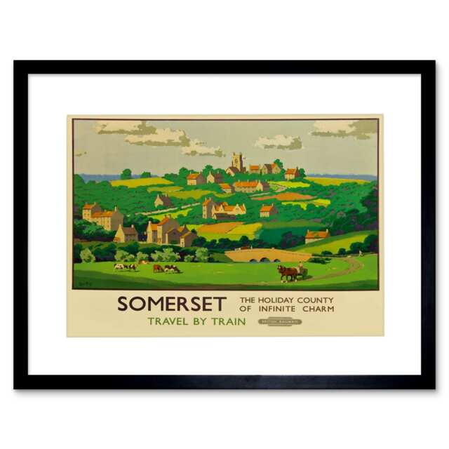 "Travel Rail Train Somerset County Village Rural 12x16"" Framed Wall Art Print"