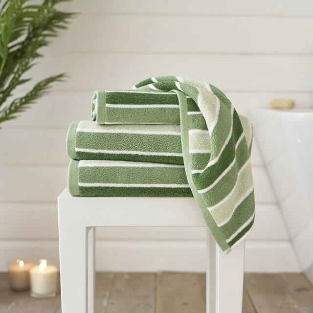 Madison Soft BCI Cotton Towels – 100% Cotton, 550 GSM, Highly Absorbent, Yarn-Dyed Striped Design Green White Bath towel