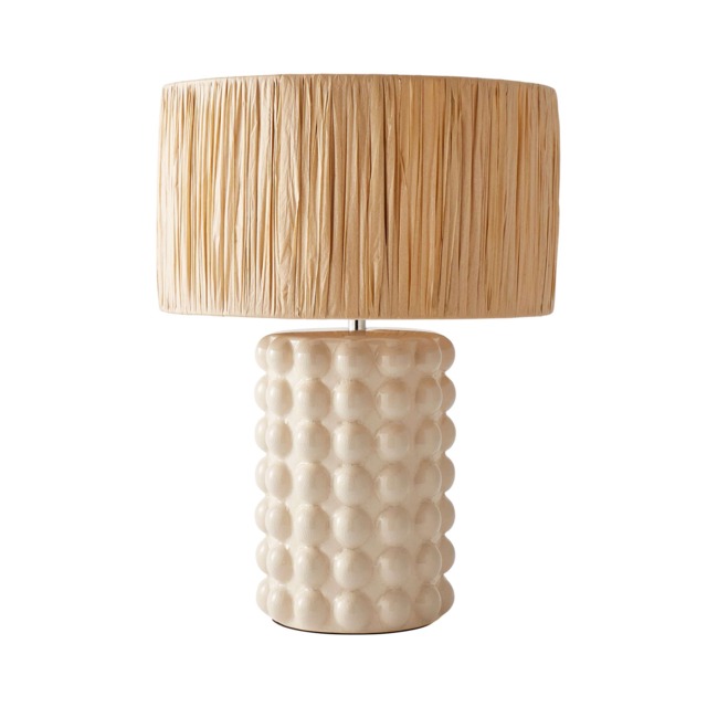 ValueLights Kiran Ceramic Stone Bubble Table Lamp Raffia Shade