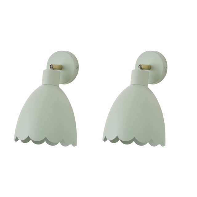 ValueLights Millie Pair Green Scallop Adjustable Wall Lights and Bulbs