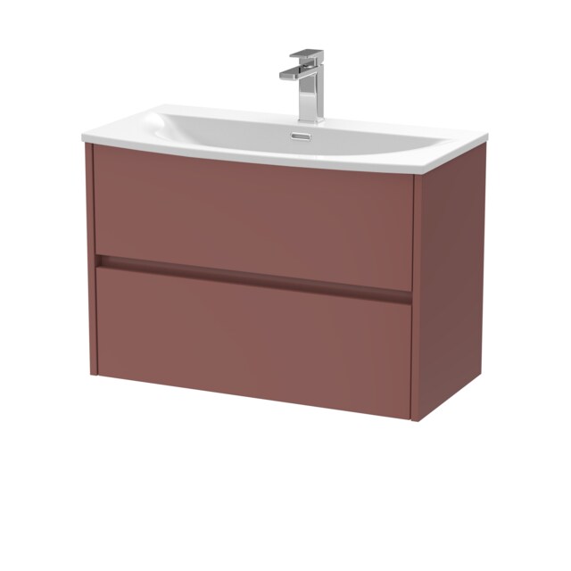 Balterley Chartley Contemporary Wall Hung 2 Drawer Vanity Basin Unit, Curved Basin, 800mm, Smoked Red