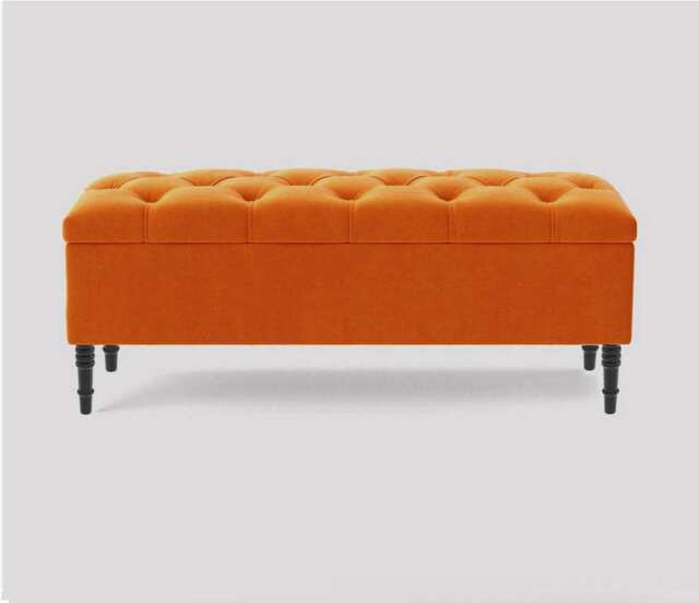 180cm Swiss Chesterfield Ottoman Storage Bench- Plush Velvet Shoe Bench - Burnt Orange Upholstery Footstool with Storage