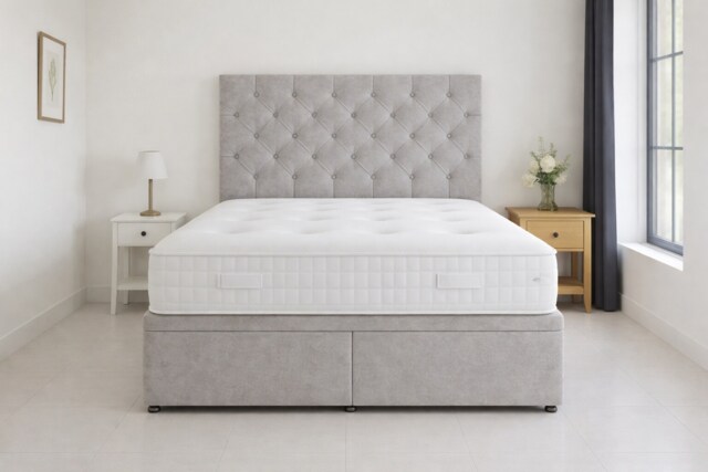 Silver Crush Velvet Ottoman 3ft Single End Open Bed Set With Headboard and Mattress
