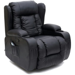 Caesar Bonded Leather Recliner Rocking Swivel Heat & Massage Chair (Black)