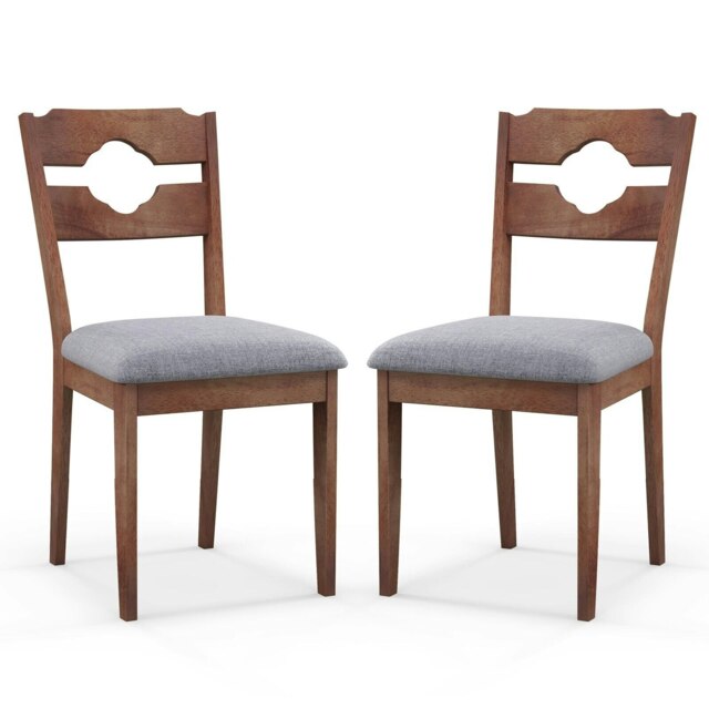 COSTWAY Set of 2 Dining Chairs Upholstered Side Chair Brown