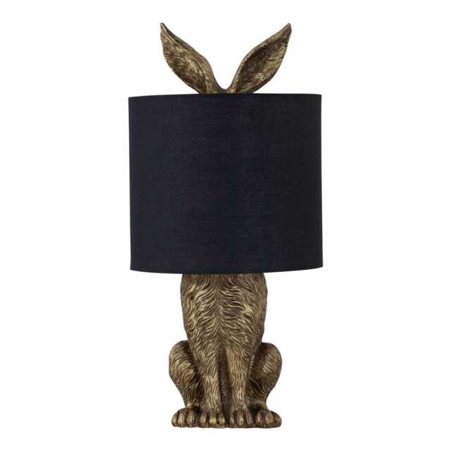 Babs - Antique Gold Hare Table Lamp With Black Fabric Shade Gold Black Large 1