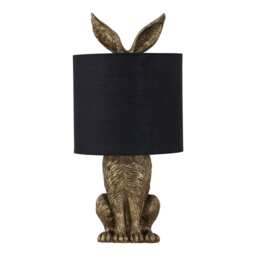 Babs - Antique Gold Hare Table Lamp With Black Fabric Shade Gold Black Large 1