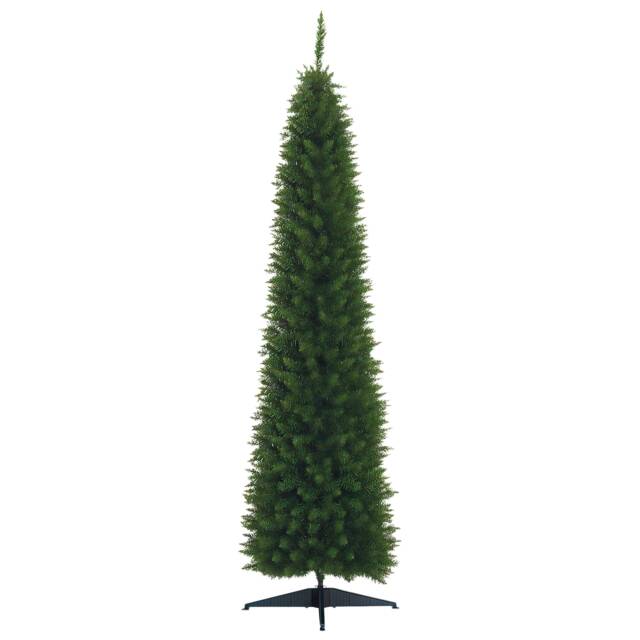 HOMCOM 7ft Unlit Artificial Christmas Tree, Pencil Slim mas Tree with Solid Stand and Realistic Branches, Green