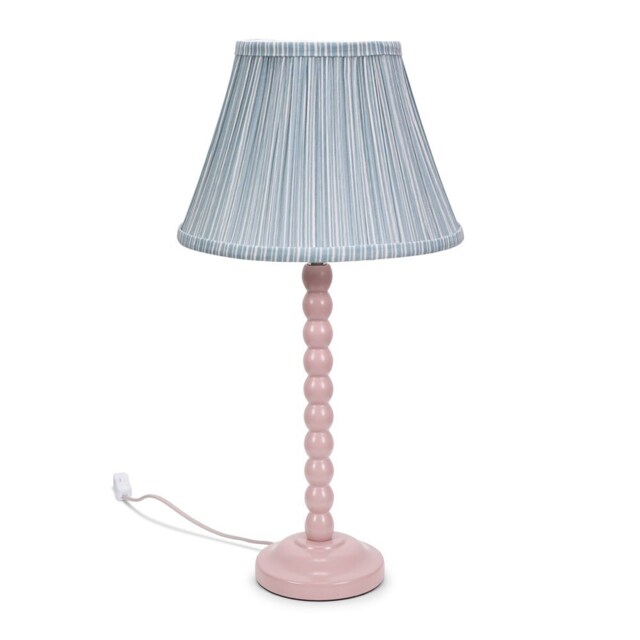 ValueLights Bobbles Rose Pink Table Lamp Blue Pleat Shade and Bulb
