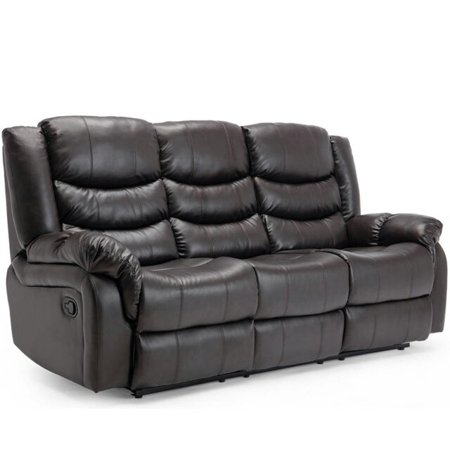 Seattle 3 Seater Manual High Back Bonded Leather Recliner Sofa (Brown)