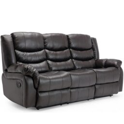 Seattle 3 Seater Manual High Back Bonded Leather Recliner Sofa (Brown)