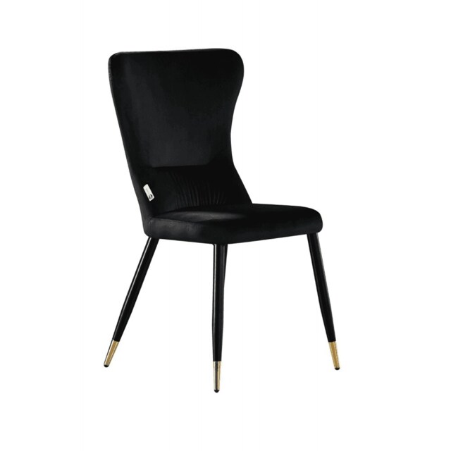 Single New York Modern Velvet Dining Chair with High Back, Black Metal Legs Black Gold End Tips
