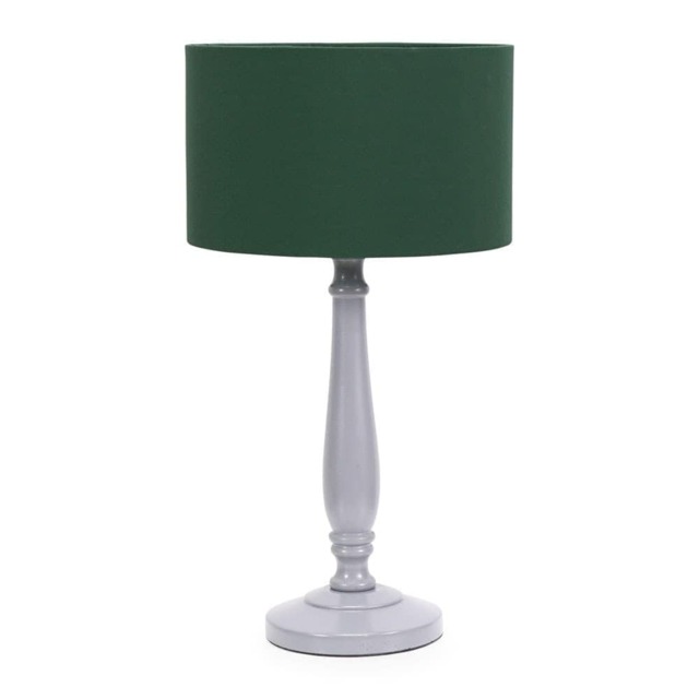 ValueLights Victoria Grey Wood Table Lamp Green Shade and Bulb