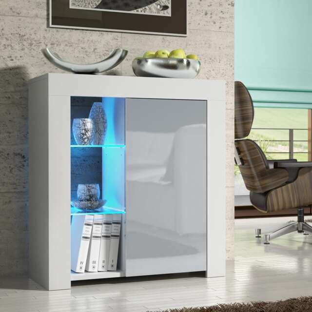 Sideboard Cabinet Storage Unit Cupboard Grey High Gloss LED Furniture 75cm