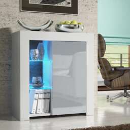 Sideboard Cabinet Storage Unit Cupboard Grey High Gloss LED Furniture 75cm