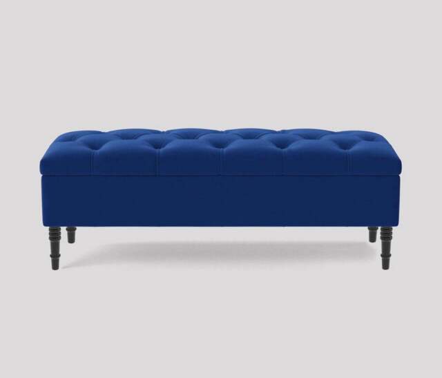 Alyana 90cm Wide Tufted Rectangle Ottoman Storage Bench - Upholstery Velvet Shoe Bench with Turned Wooden Legs
