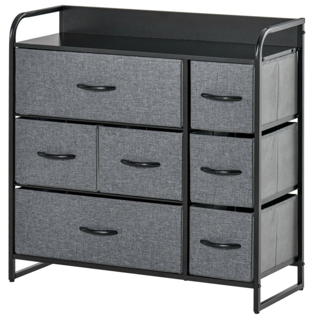 HOMCOM Chest of Drawers with 7 Foldable Drawers, 3-Tier Fabric Bedroom Dresser, Clothes Storage Unit for Bedroom, Living Room, Grey Grey Grey