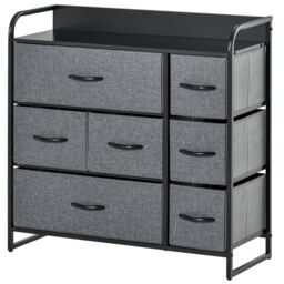 HOMCOM Chest of Drawers with 7 Foldable Drawers, 3-Tier Fabric Bedroom Dresser, Clothes Storage Unit for Bedroom, Living Room, Grey Grey Grey