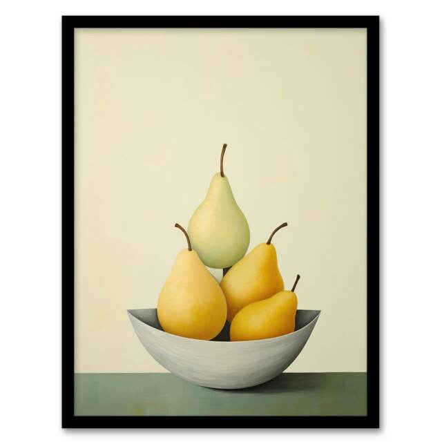All Gone Pear Shaped Sage Green Orange Kitchen Black Framed Wall Art Print A4