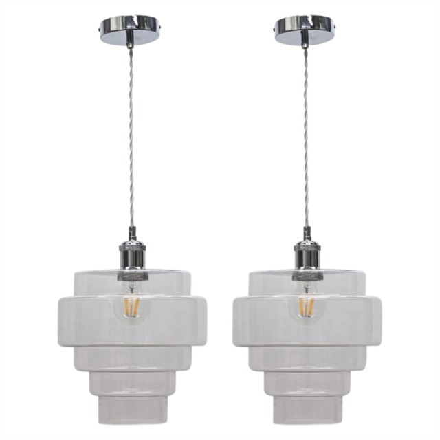 Set of 2 Benson - 5 Tier Glass & Chrome Ceiling Pendant Lights