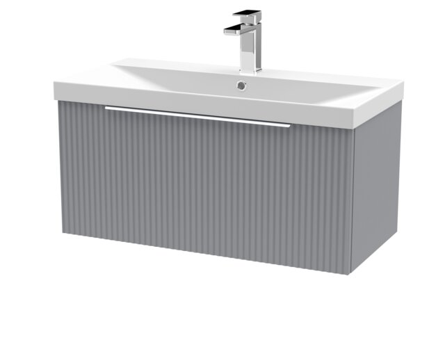 Balterley Tixall Fluted 1 Drawer Wall Hung Vanity Unit with Thin Edge Basin, Satin Grey, 800mm