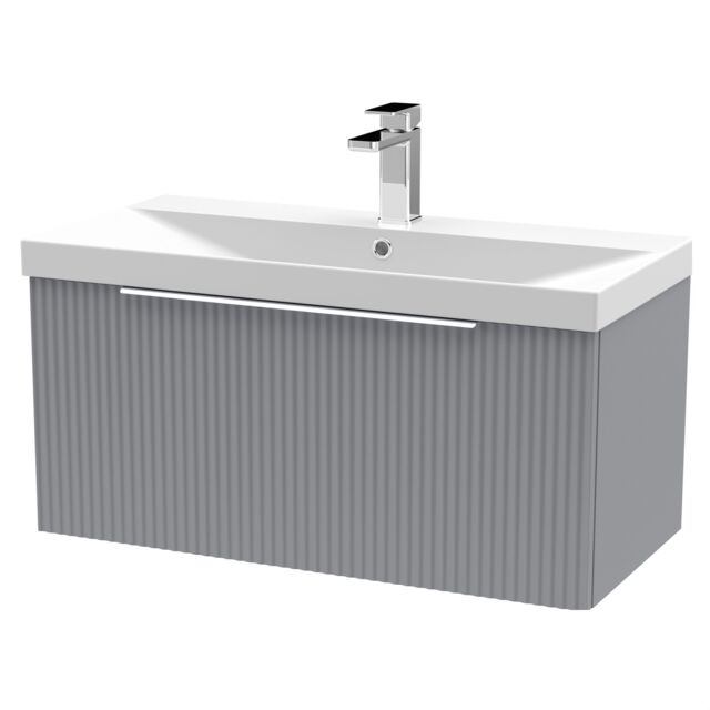 Balterley Tixall Fluted 1 Drawer Wall Hung Vanity Unit with Thin Edge Basin, Satin Grey, 800mm