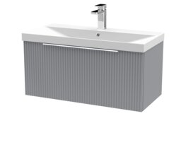 Balterley Tixall Fluted 1 Drawer Wall Hung Vanity Unit with Thin Edge Basin, Satin Grey, 800mm