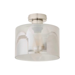 ValueLights Demi Brushed Chrome & Smoked Glass Flush Ceiling Light Silver