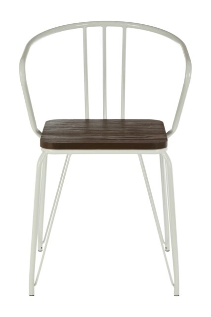 Orsina White Metal and Elm Wood Arm Chair, Accent Dining Arm Chair, Versatile Wooden Chair for Home, Office, Lounge